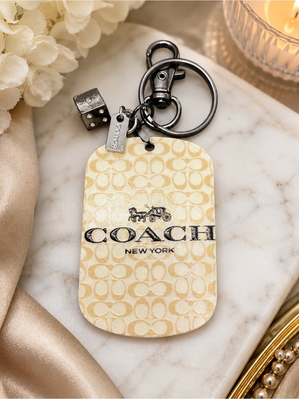 Handcrafted Double-Sided Cream & Gold Fashion Bag Charm Keychain
